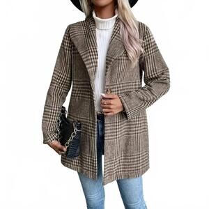 NEW THE MOMENT COLLECTION working out plaid coat in beige brown